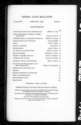 Sierra Club Bulletin 1931 Vol 16 No 1 February thumbnail
